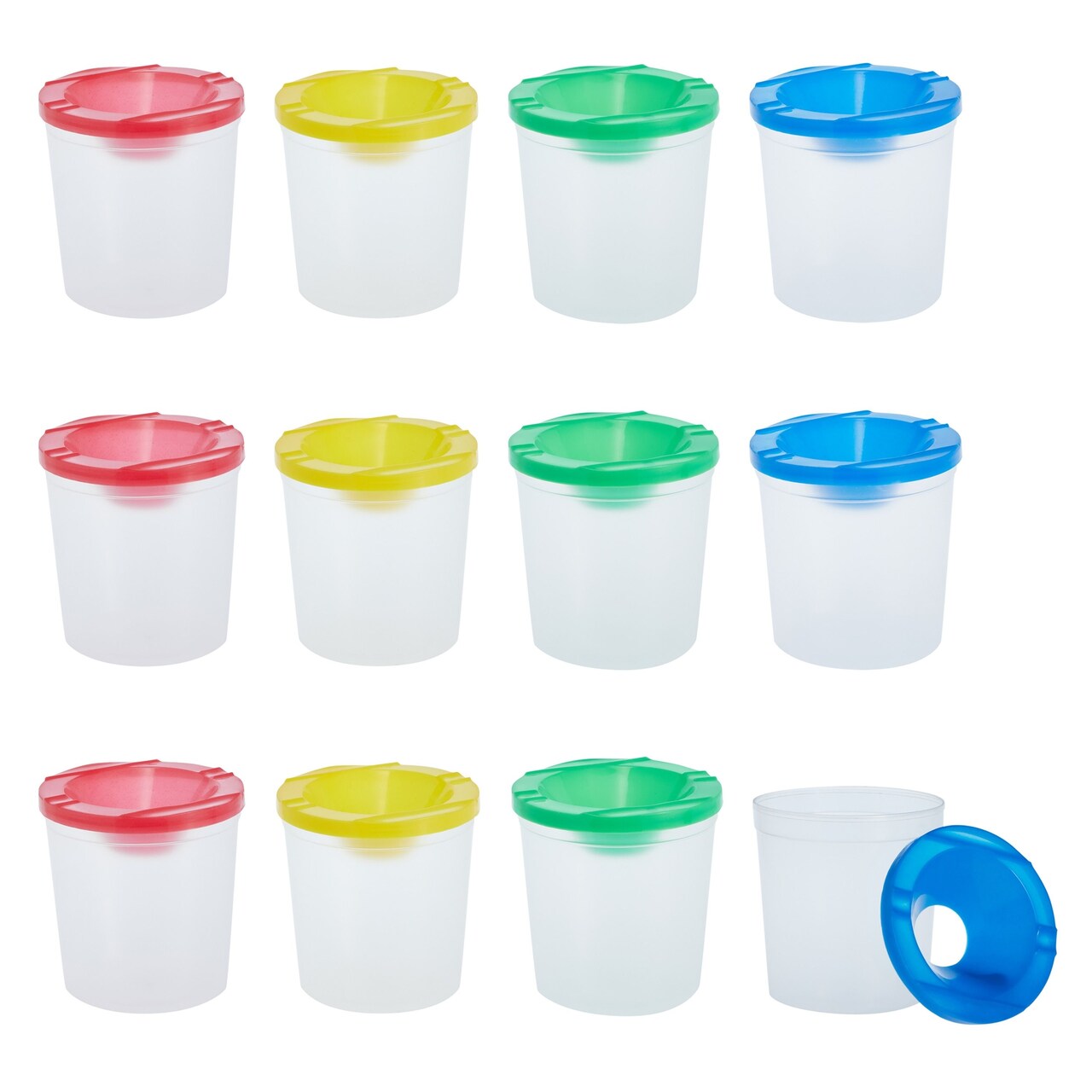 Juvale 12 Pack No Spill Paint Cups With Lids for Kids Ages 3-14, Arts and Crafts Supplies for Classrooms (4 Colors, 3 x 3 In), No Mess Paint Water Cup
